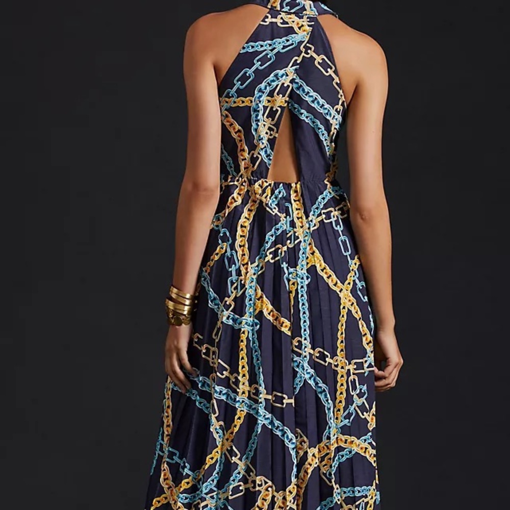 Maeve Elegant Chains Pleated Midi Shirt Dress - Picture 7 of 16